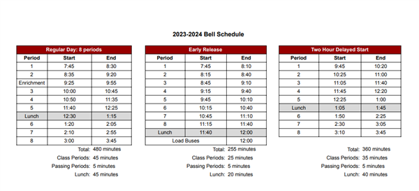 Bell Schedule 2023-24